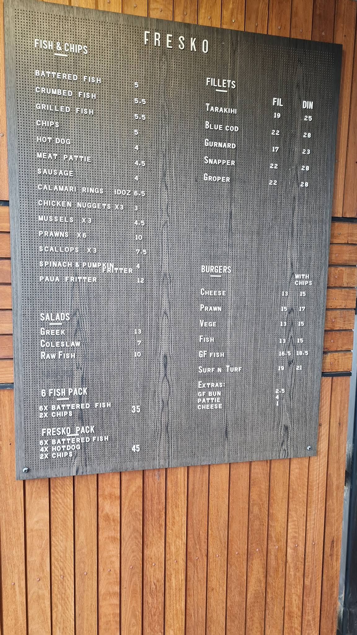Menu at Fresko Fish & Chips / Fish Market restaurant, Wellington