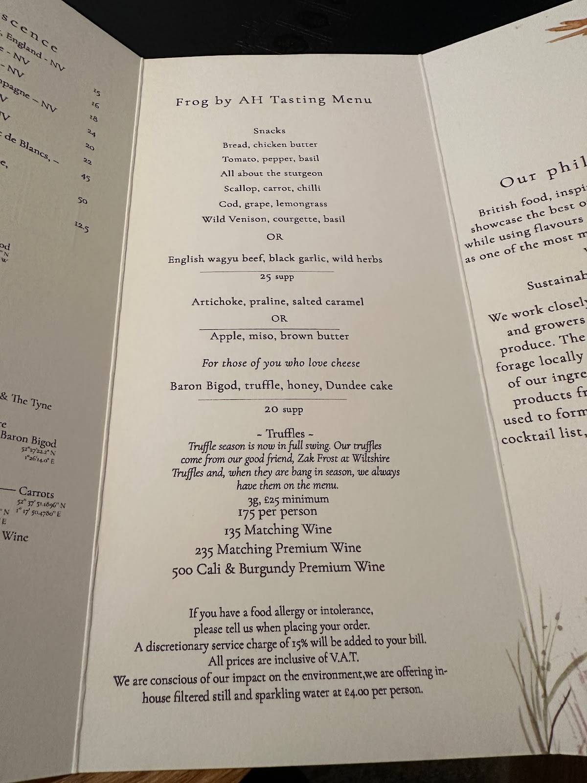 Menu at Frog by Adam Handling Restaurant Covent Garden, London