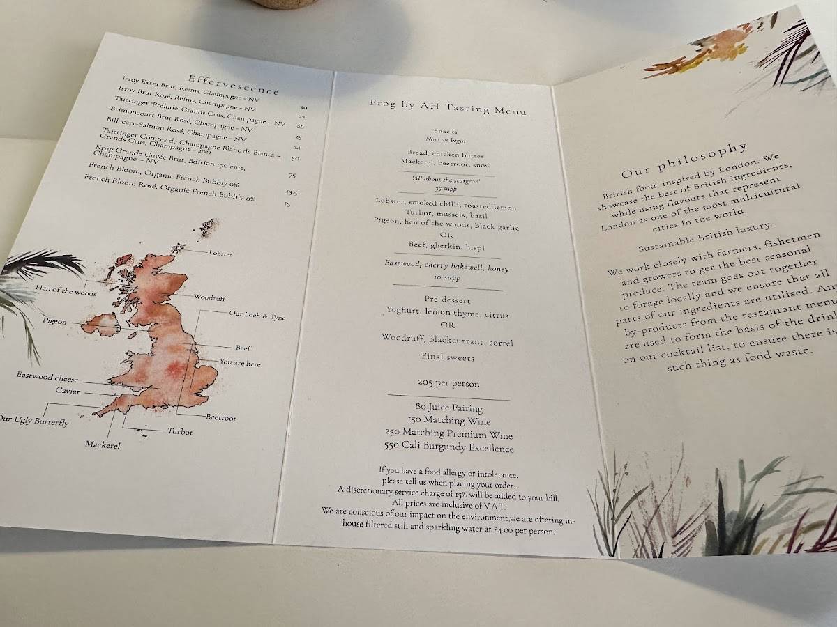 Menu at Frog by Adam Handling Restaurant Covent Garden, London