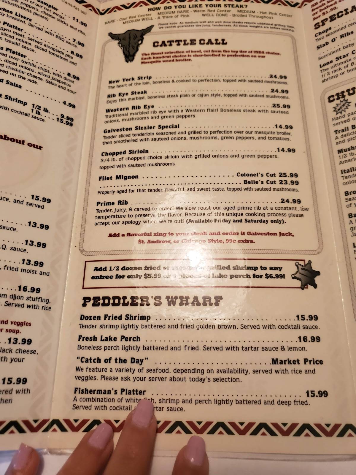Menu at Galveston Steakhouse, Michigan City