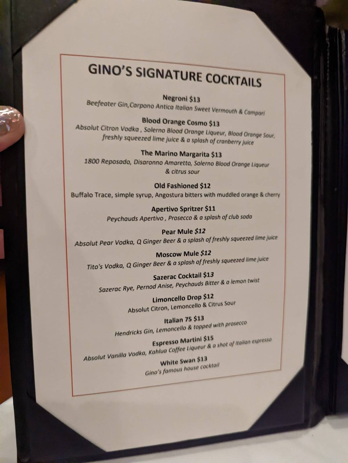 Menu at Gino's Restaurant, Baton Rouge