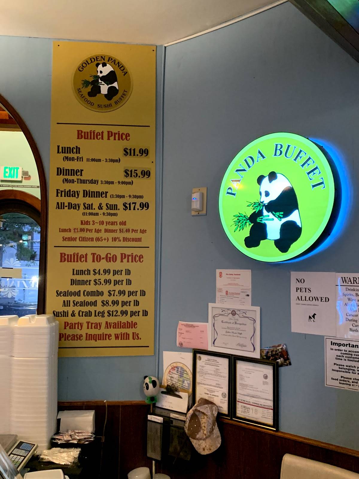 Menu at Golden Panda Buffet restaurant, Simi Valley