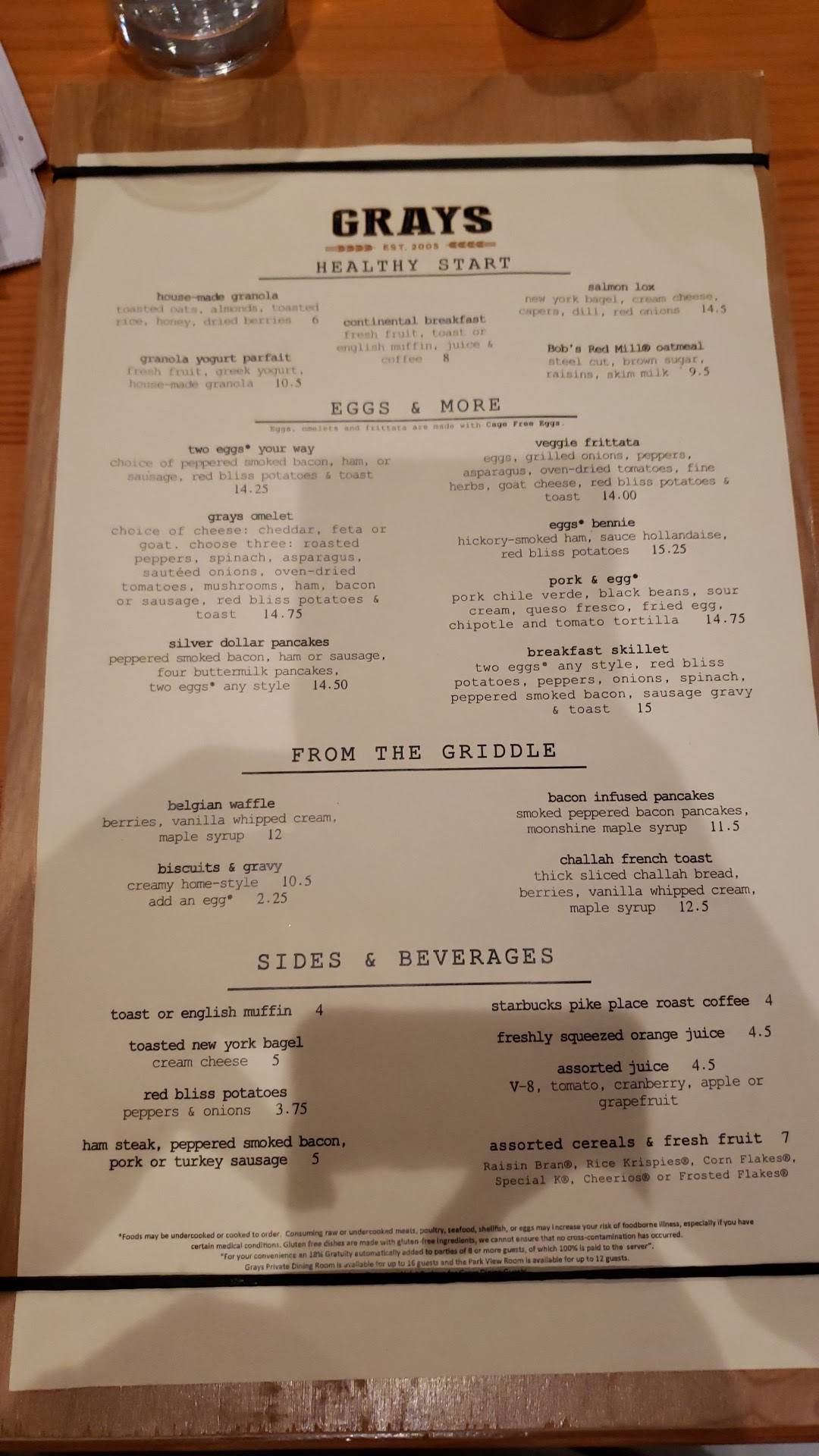 Menu at Grays Restaurant & Bar, Vancouver
