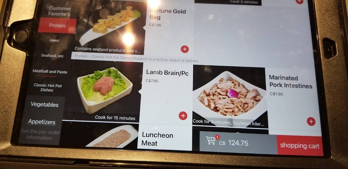 Menu at Haidilao Hot Pot restaurant, Toronto