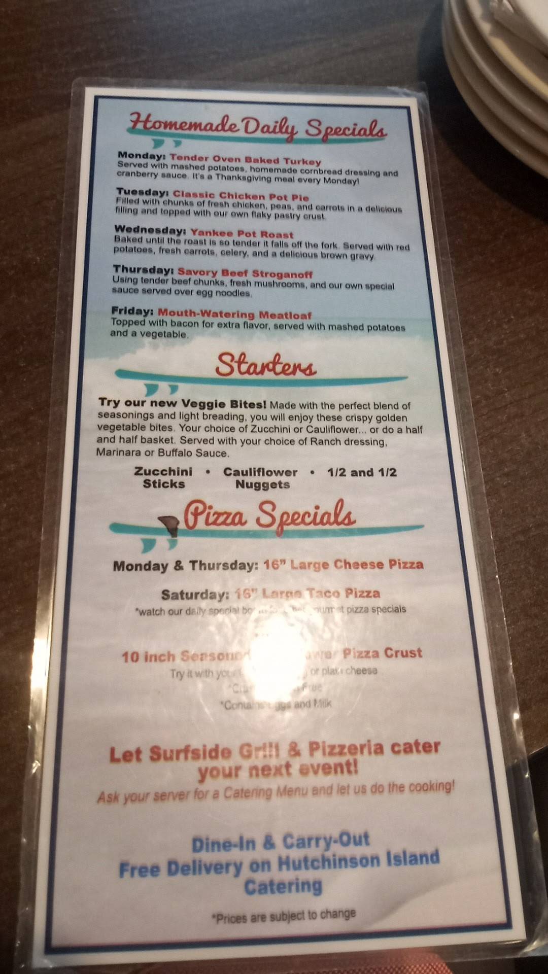 Menu at Brock's Surfside Grill & Pizza pizzeria, Jensen Beach