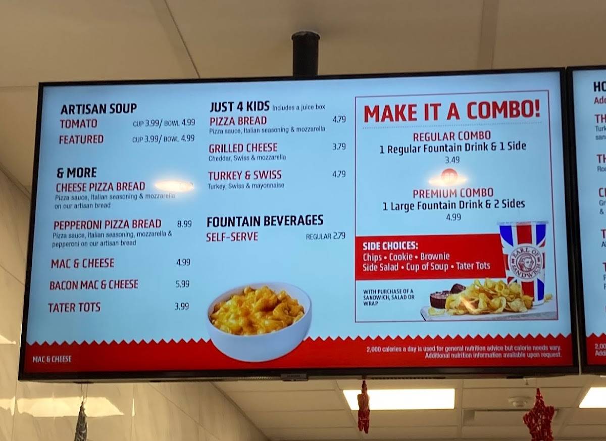 Menu at Earl of Sandwich restaurant, Kelowna