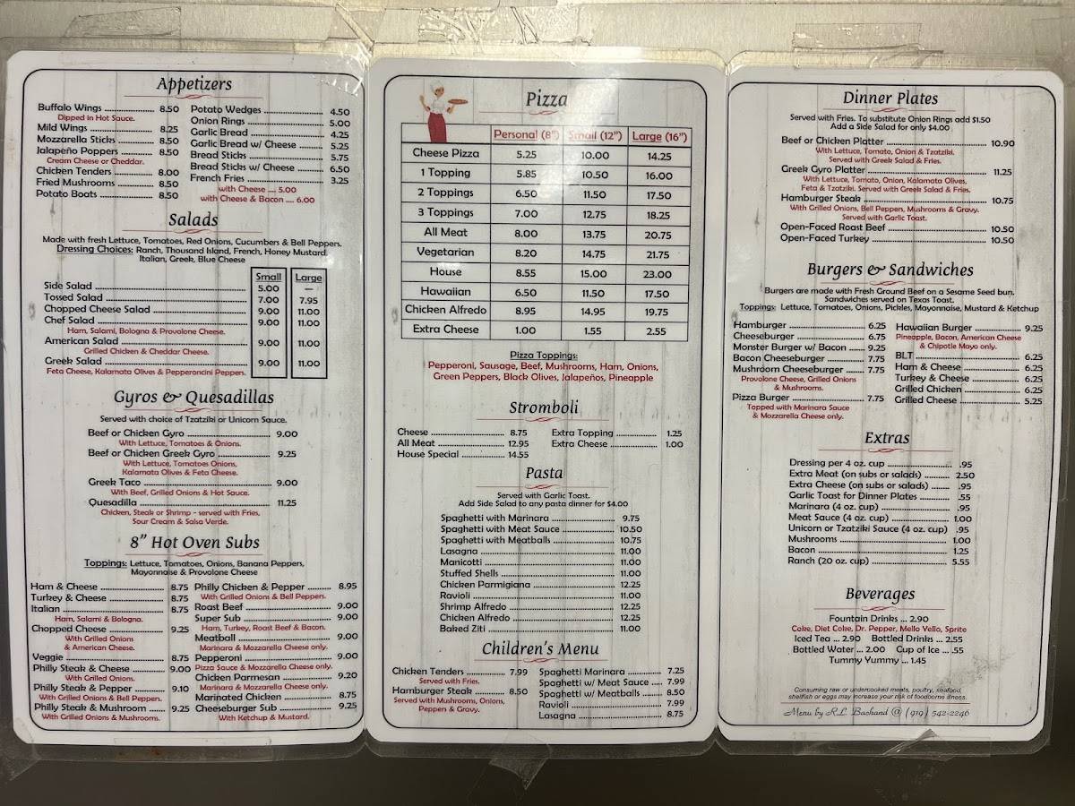 Menu at Pizza Corner pizzeria, Kenansville, 209 N Main St