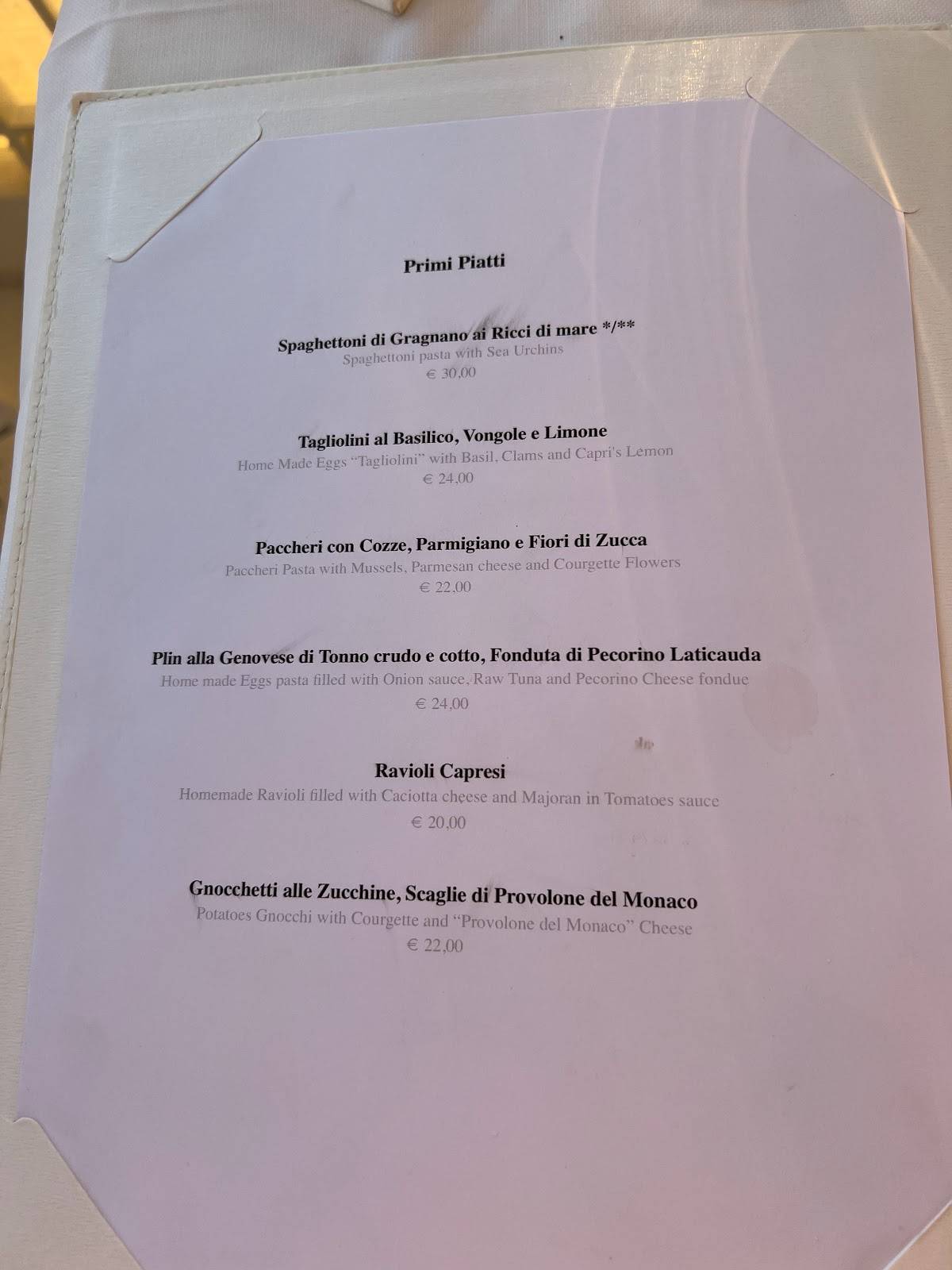 Menu at La Palette Ristorante, Capri