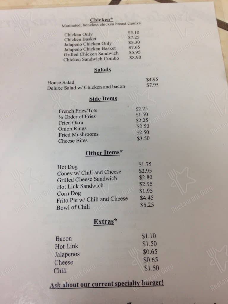 Menu at LindaMar Hamburgers fast food, Tulsa