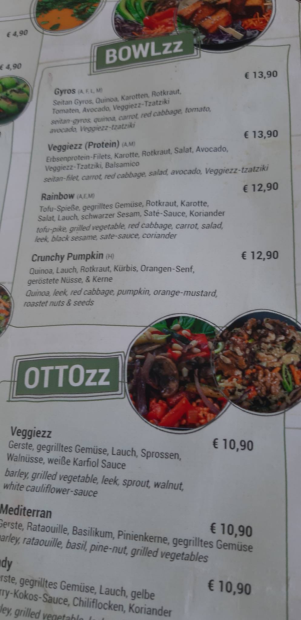 Menu at Entrega430 X Veggiezz restaurant, Linz
