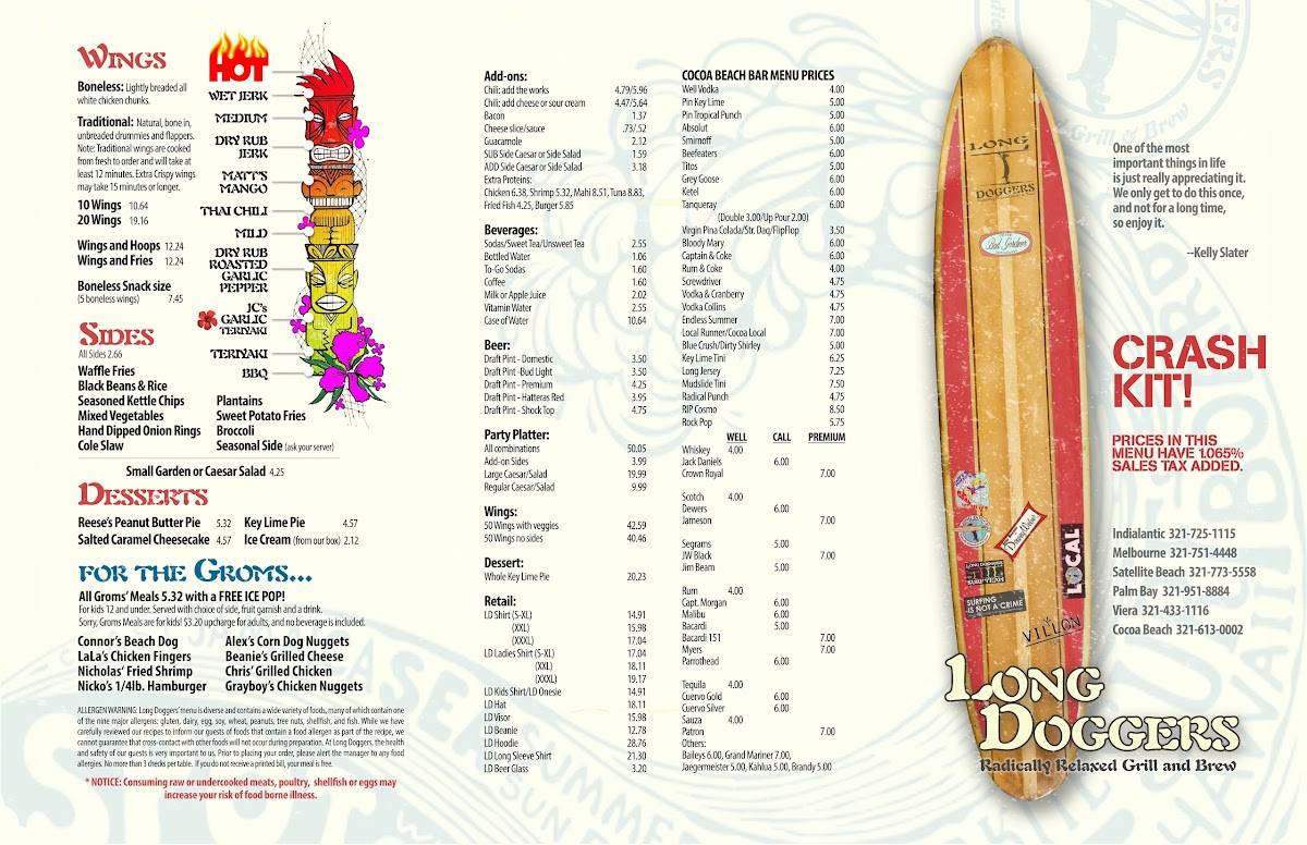 Menu at Long Doggers restaurant, Indialantic, 890 N Miramar Ave