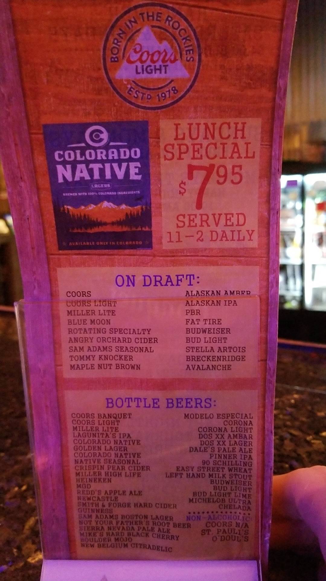 Menu at Long Shots Bar & Grill, Wheat Ridge