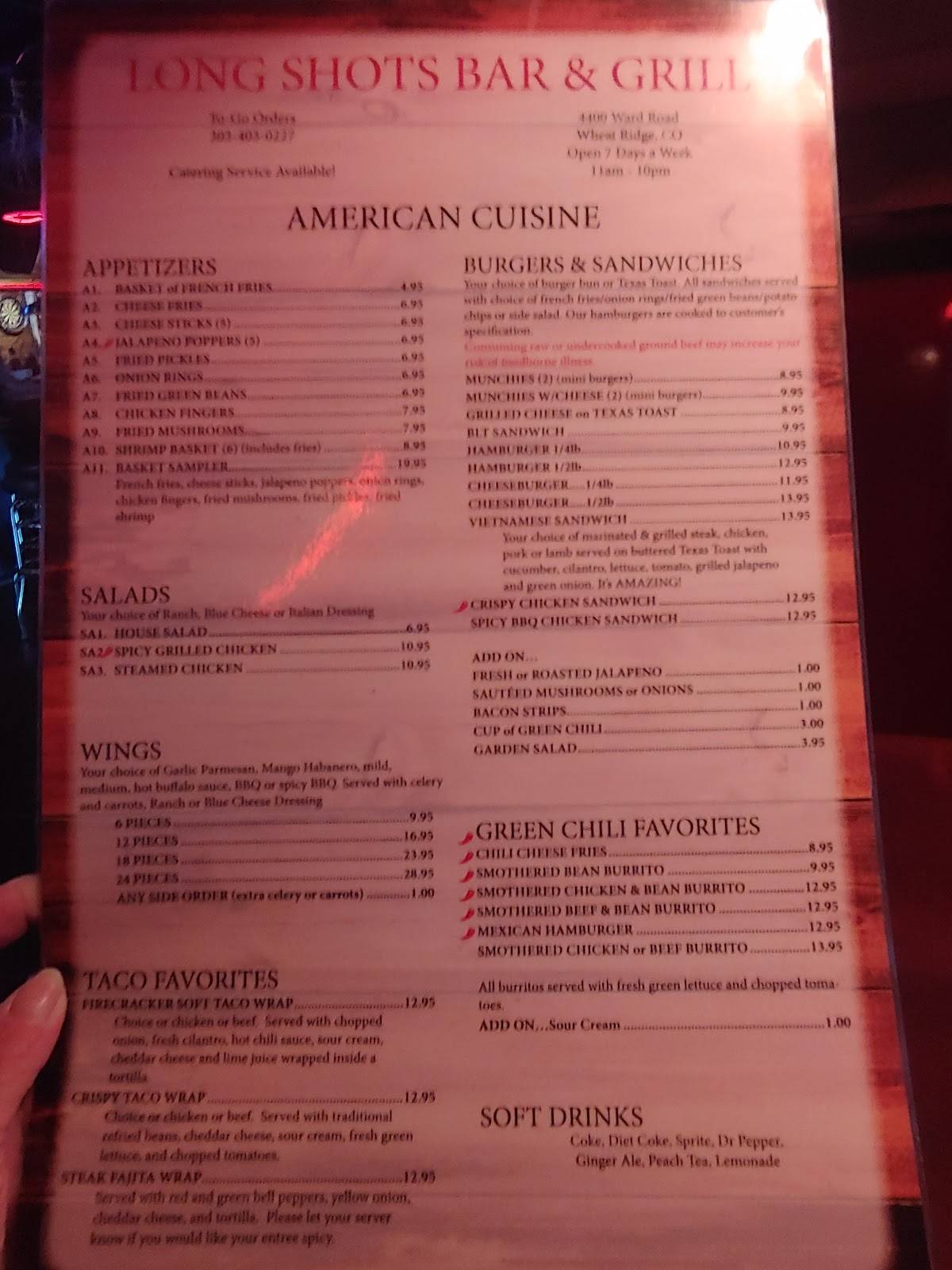 Menu at Long Shots Bar & Grill, Wheat Ridge