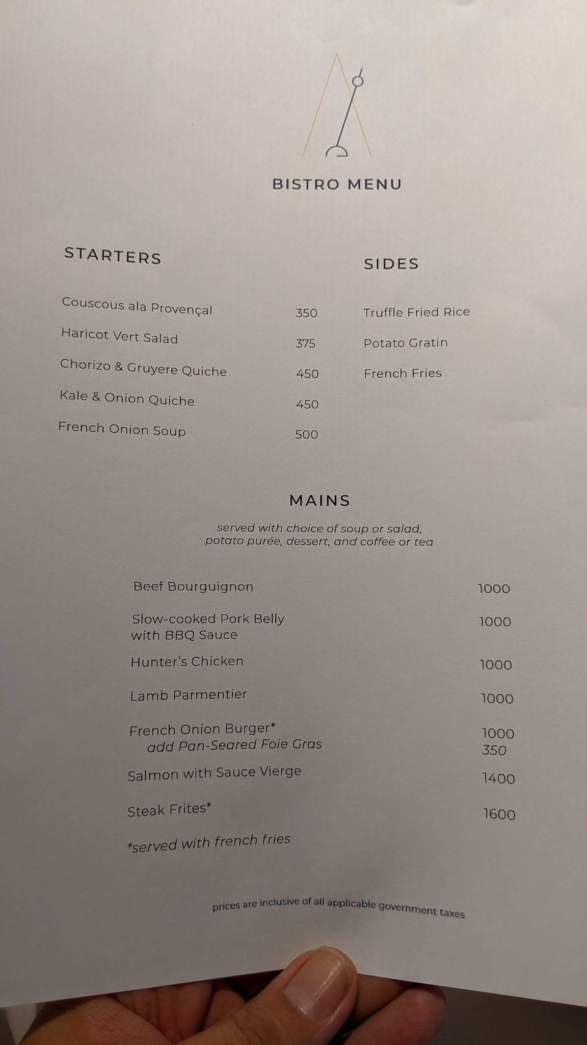 Menu at Metronome restaurant, Makati