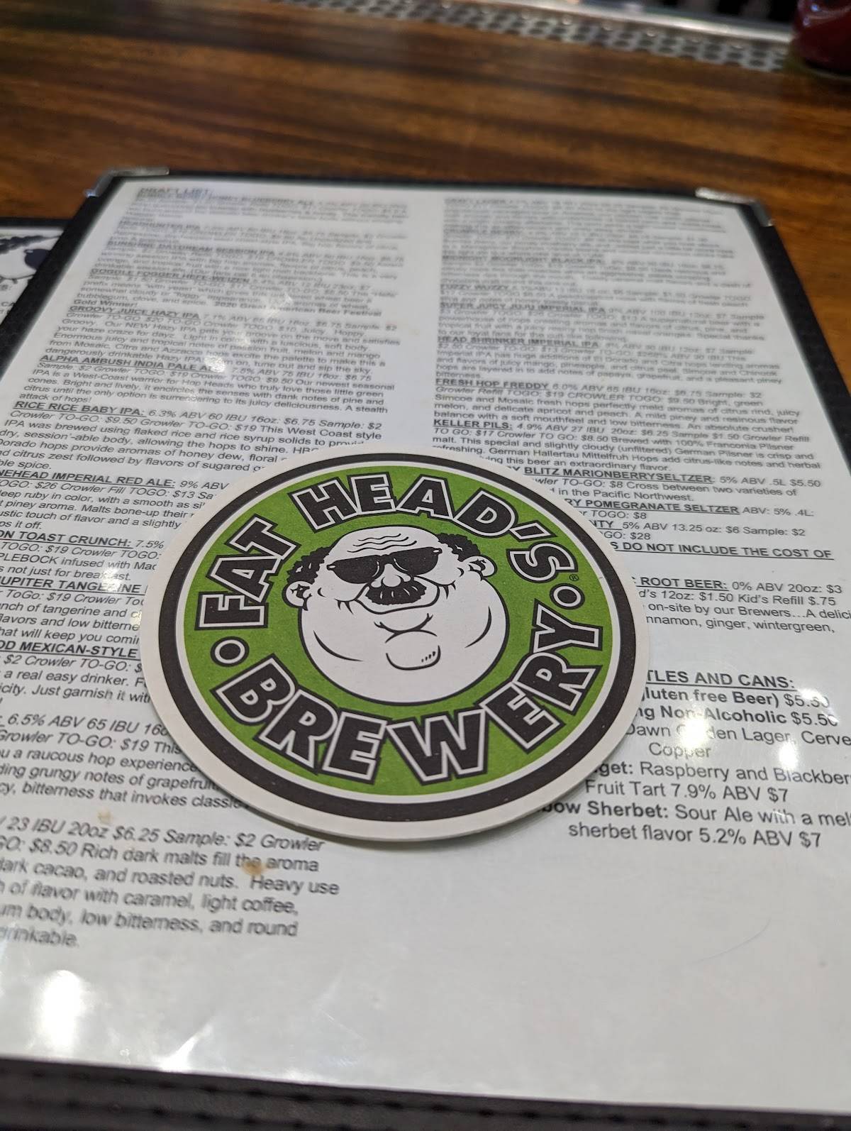 Menu at Fat Head's Brewery restaurant, Middleburg Heights