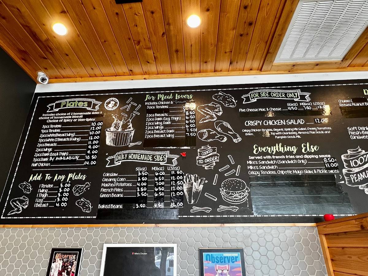 Menu at Mike's Chicken restaurant, Dallas, Maple Ave