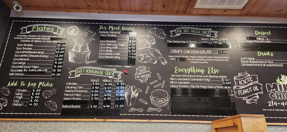 Menu at Mike's Chicken restaurant, Dallas, Maple Ave