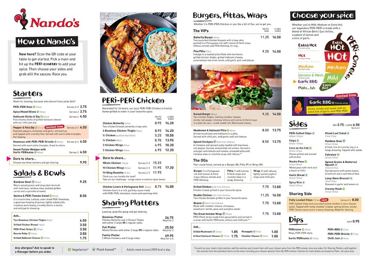 Menu at Nando's Cheshunt Retail Park restaurant, Cheshunt