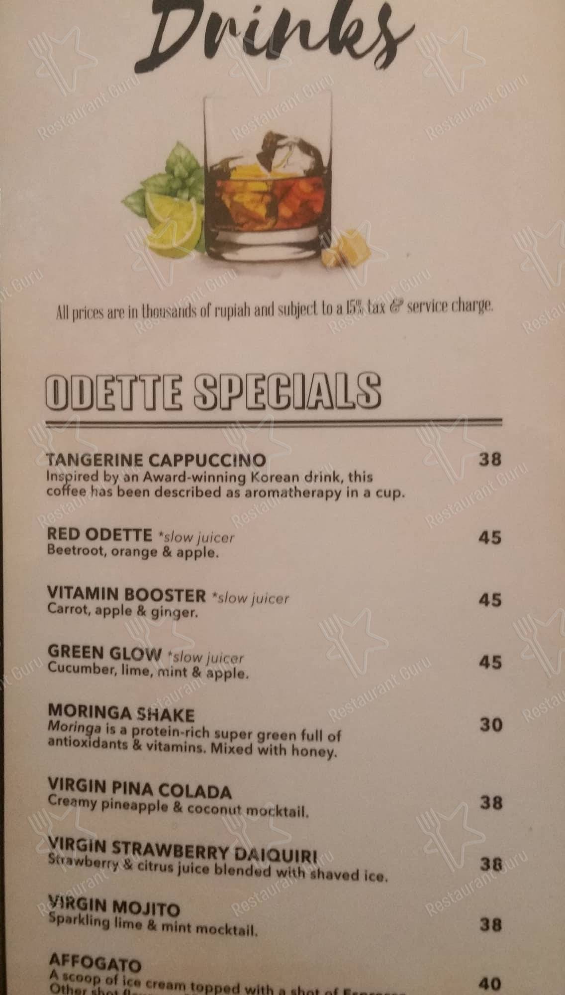 Odette Bali menu