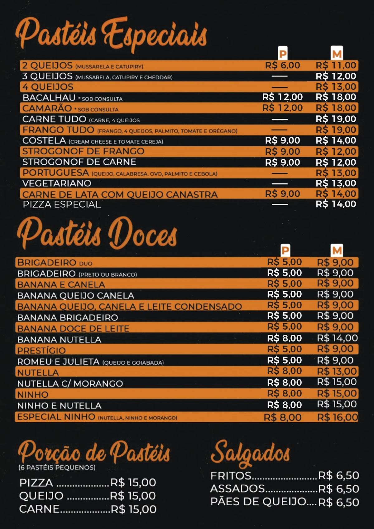 Menu em Café Pastel, Passos, Av. Comendador Francisco Avelino Maia, 3340