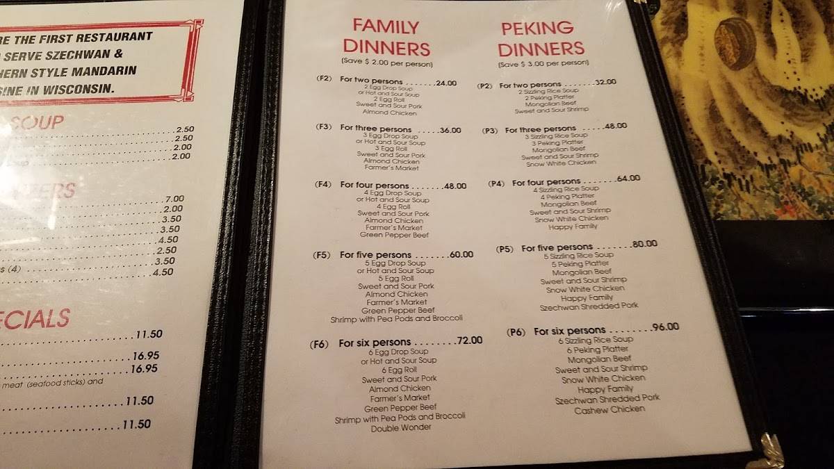 Menu at Peking Chinese Restaurant, Tomah
