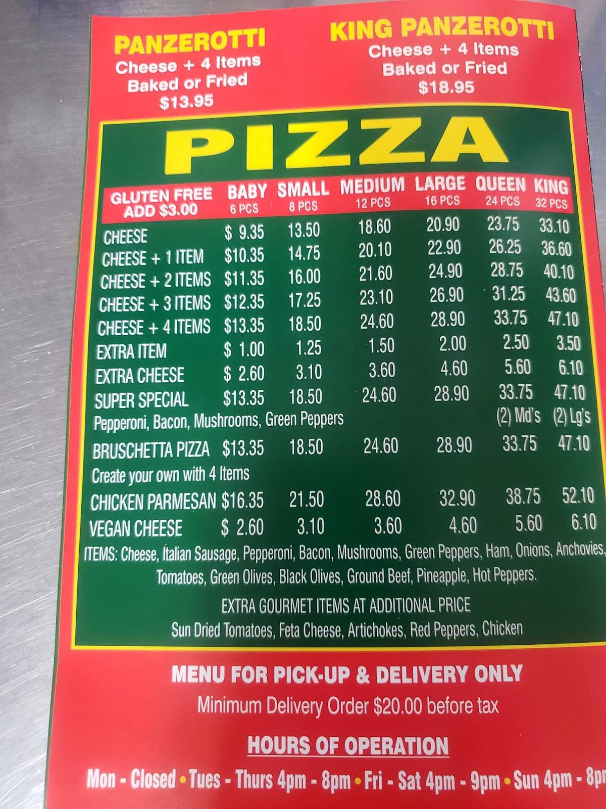 Menu at Rosa's Italian Restaurant, Amherstburg, 217 Sandwich St S
