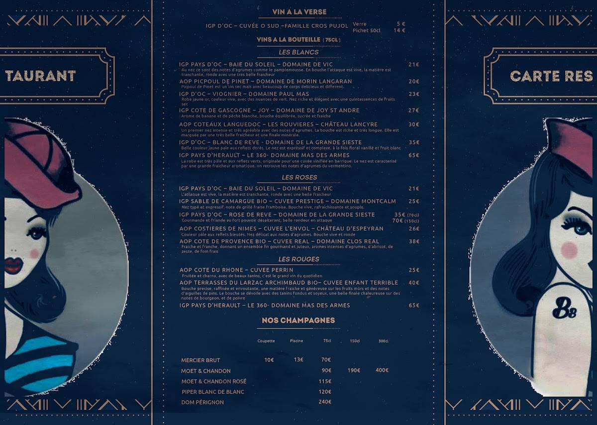 Menu au Bikinis Beach restaurant, La GrandeMotte