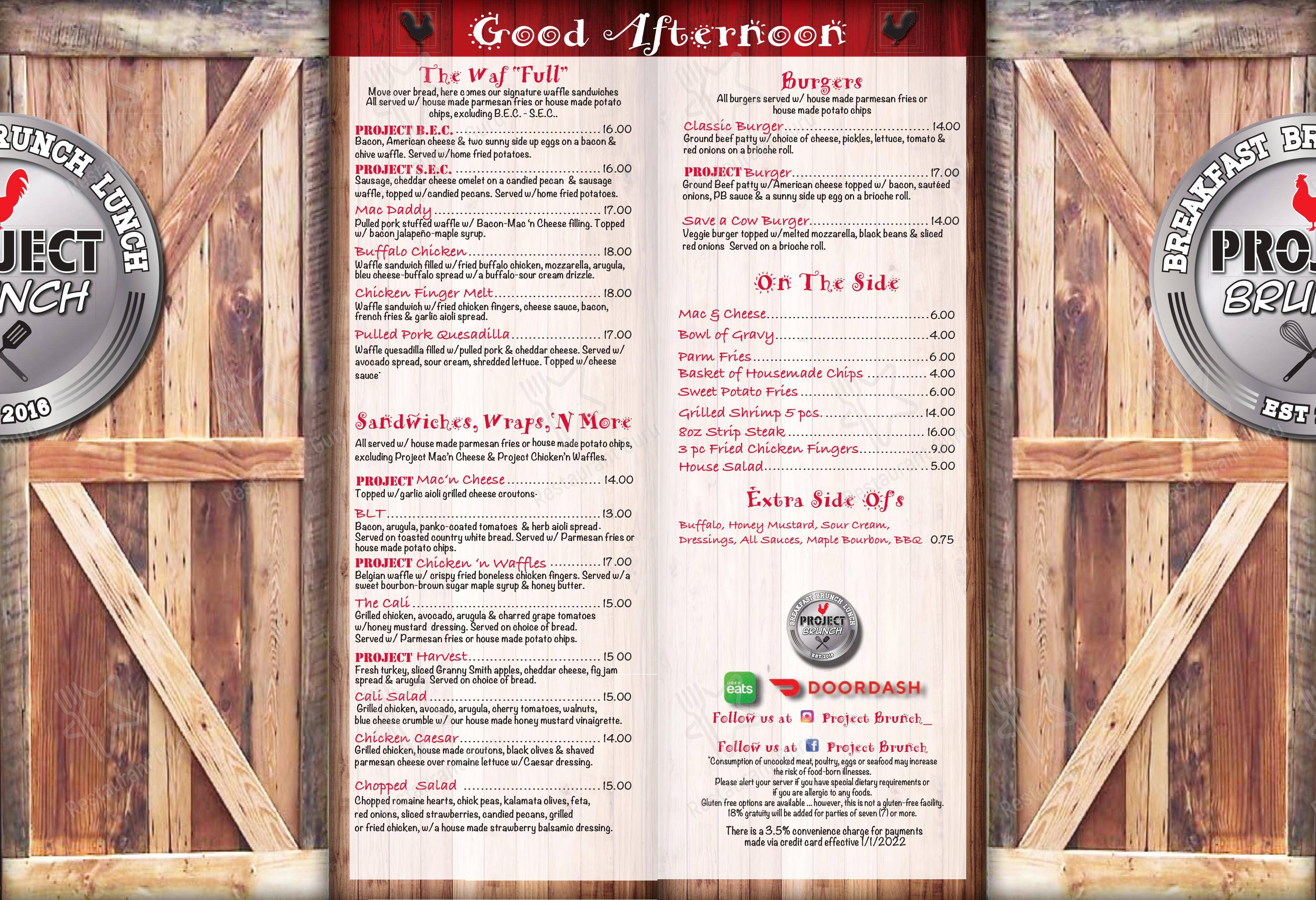 Menu at Project Brunch restaurant, Manalapan Township