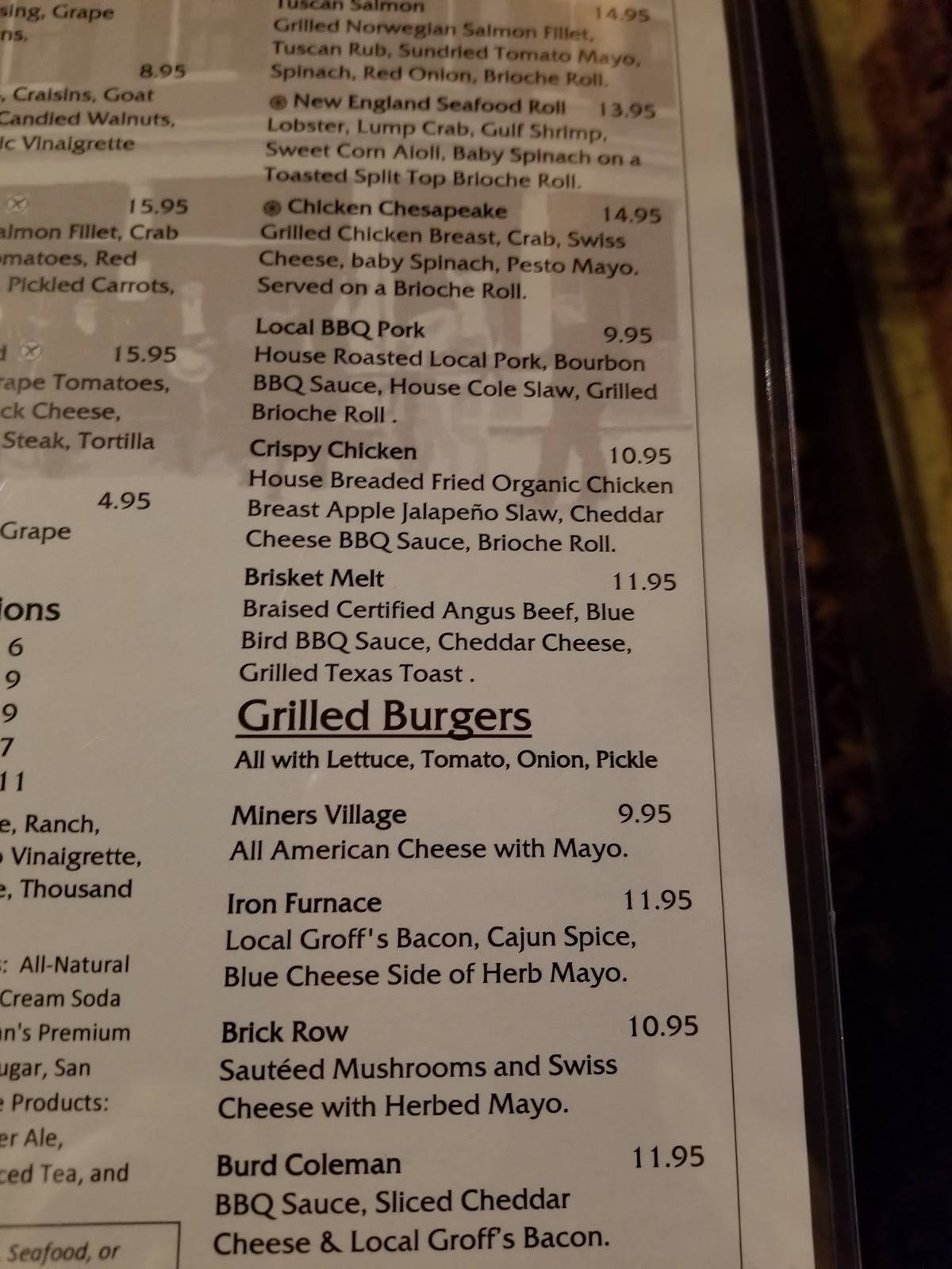 Menu at Blue Bird Inn restaurant, Lebanon