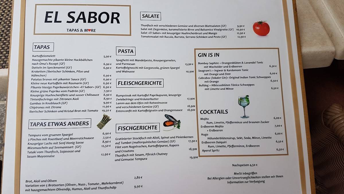 Menu at El Sabor pub & bar, Port de Sóller