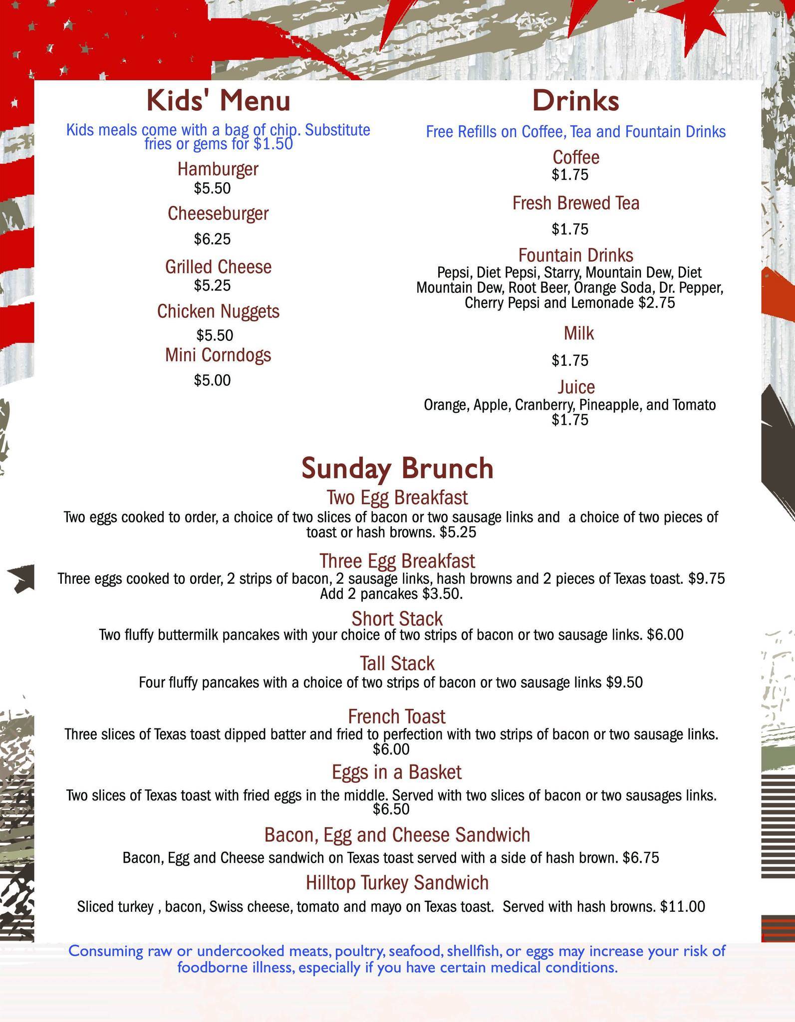 Menu at Hilltop Lanes and Event Center pub & bar, Dodge
