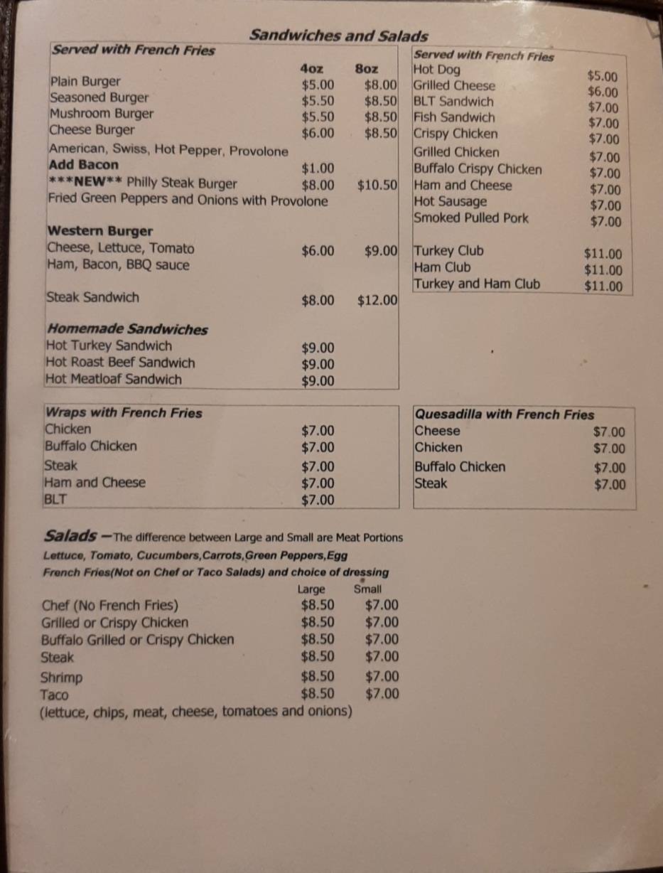 Menu at Rumors Tavern pub & bar, Punxsutawney