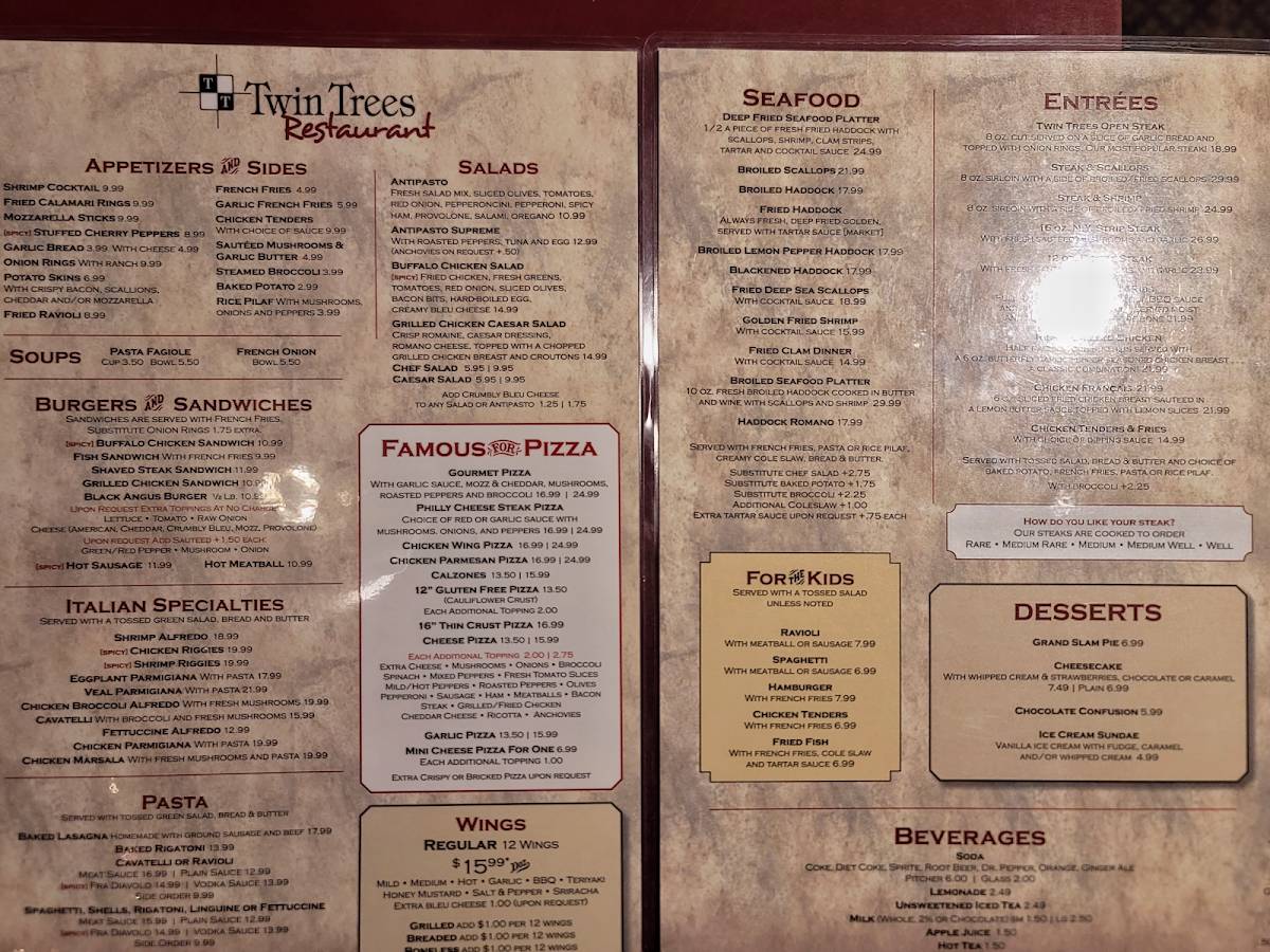 Menu at Twin Trees Restaurant, Syracuse, Avery Ave