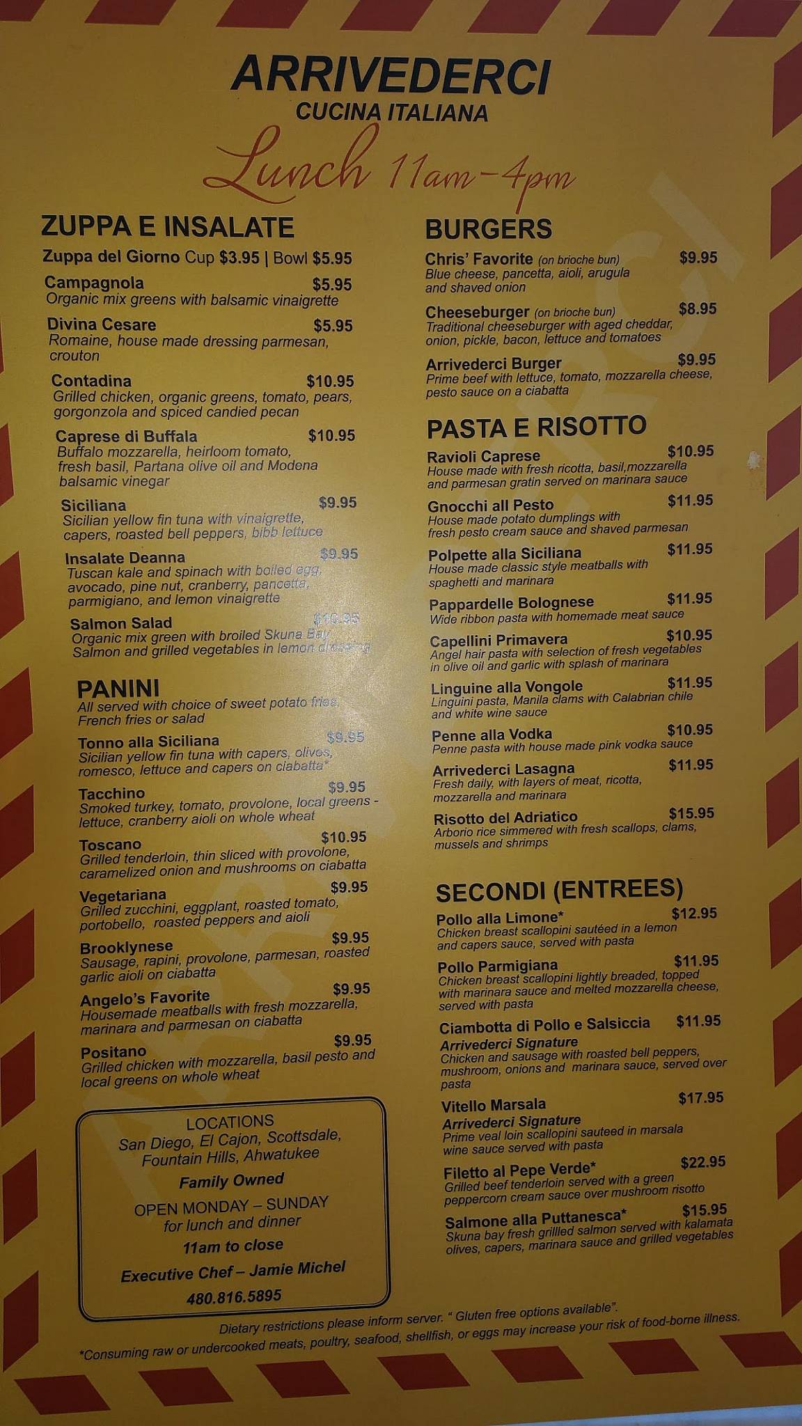 Menu at Arrivederci Cucina Italiana restaurant, Fountain Hills