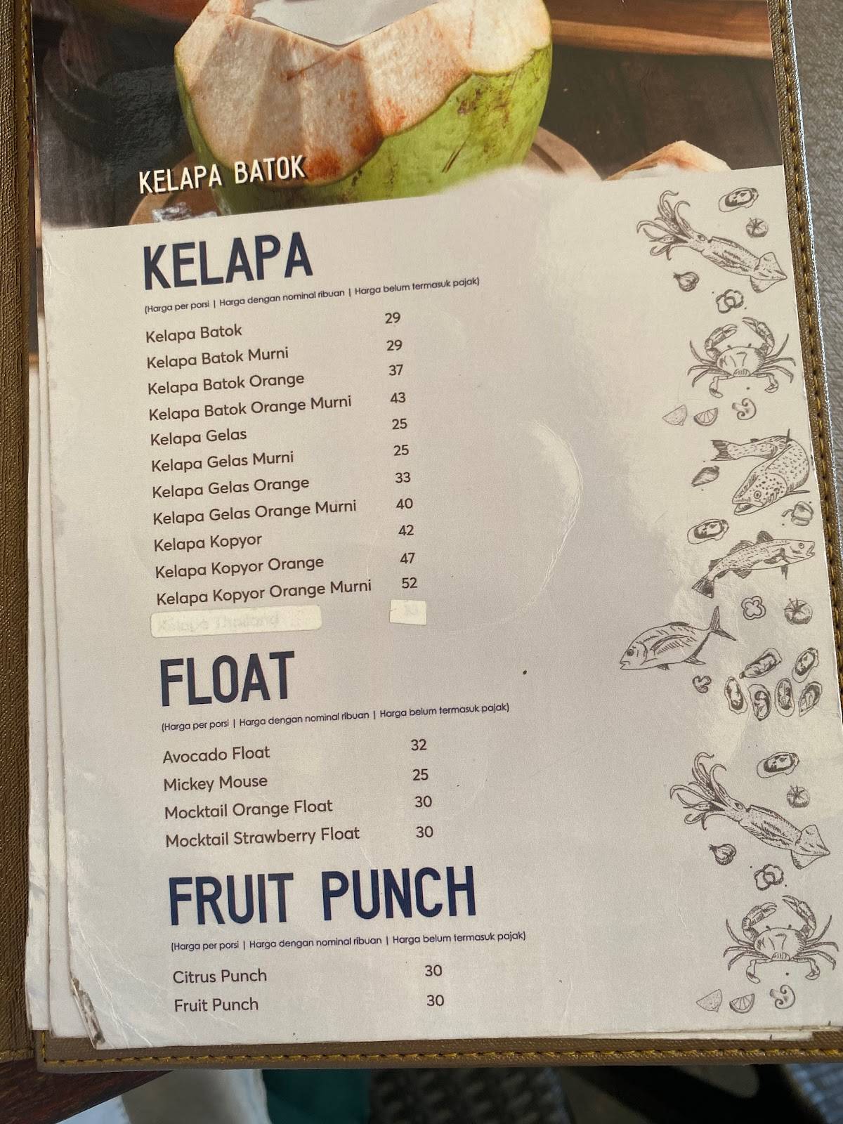 Menu at Bandar Djakarta restaurant, Jakarta, Jl. Pantai Indah No.7