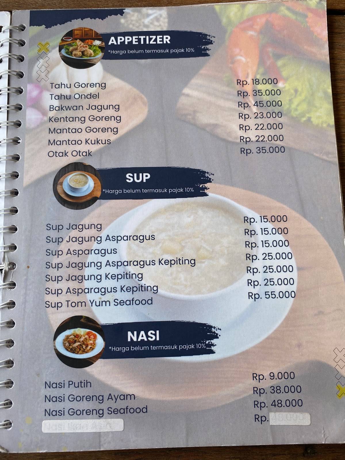 Menu at Bandar Djakarta restaurant, Jakarta, Jl. Pantai Indah No.7