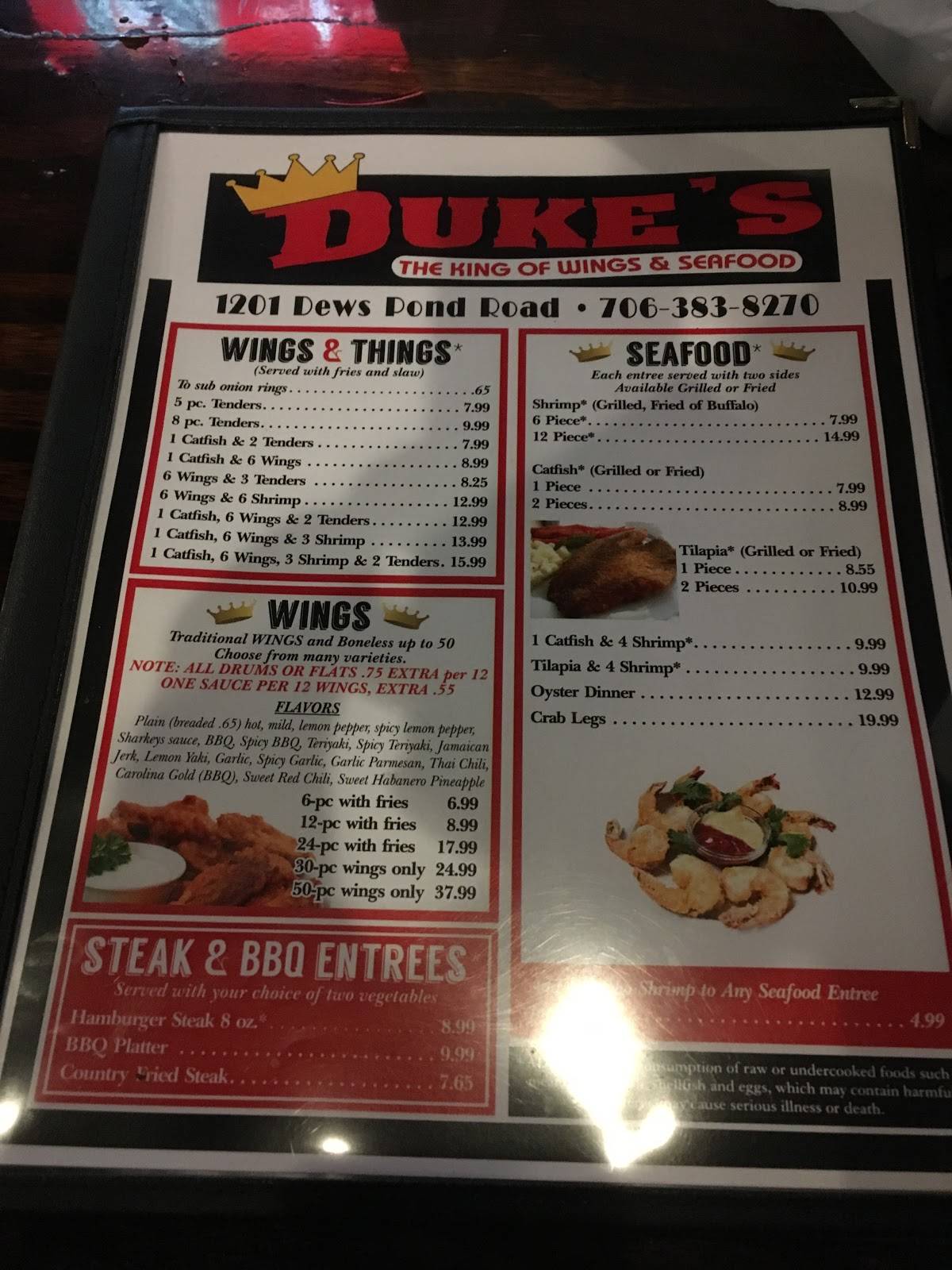 Menu at DUKE'S restaurant, Calhoun