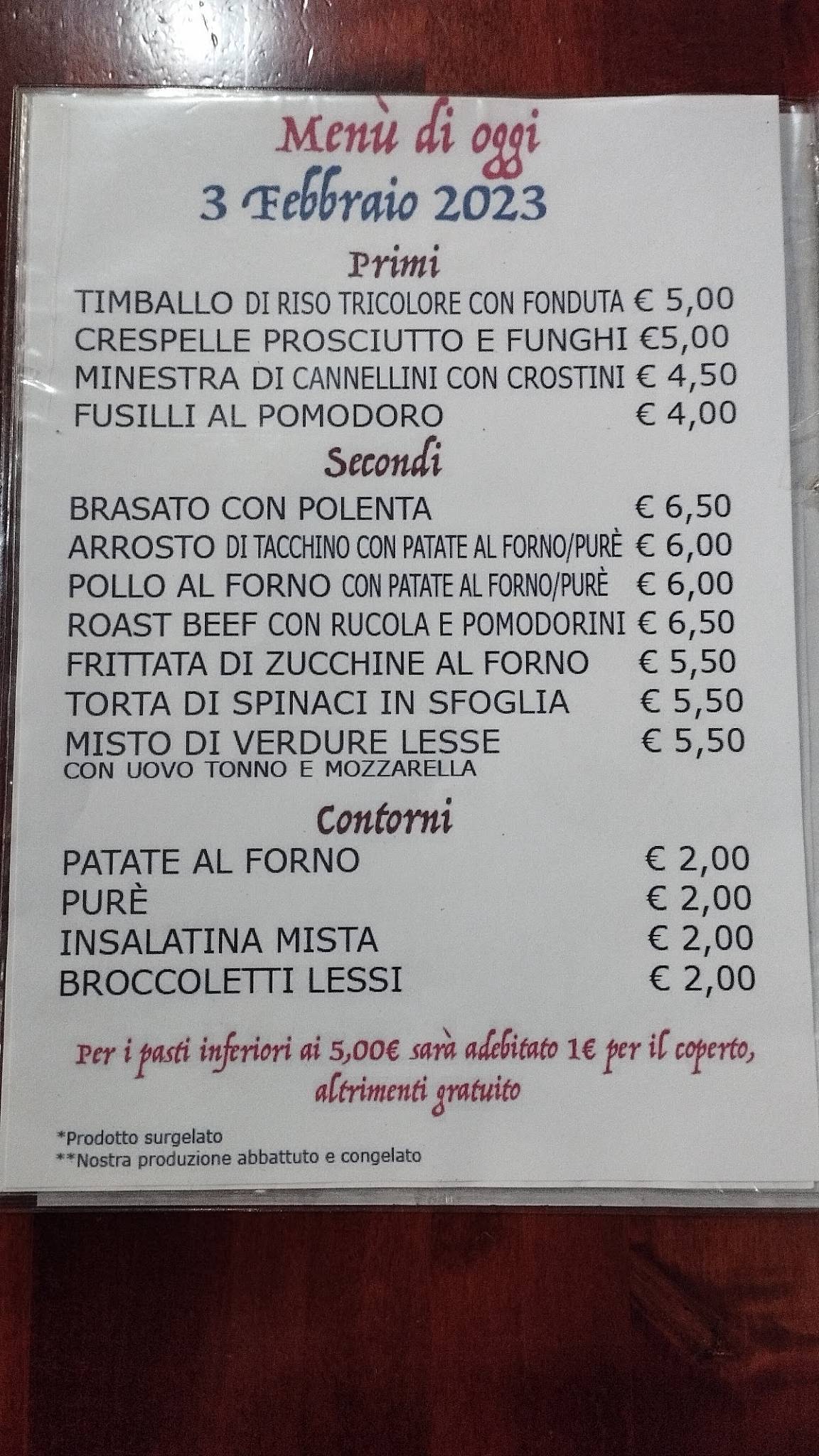 Menu da Due di Picche Pasta e Basta ristorante, Genova