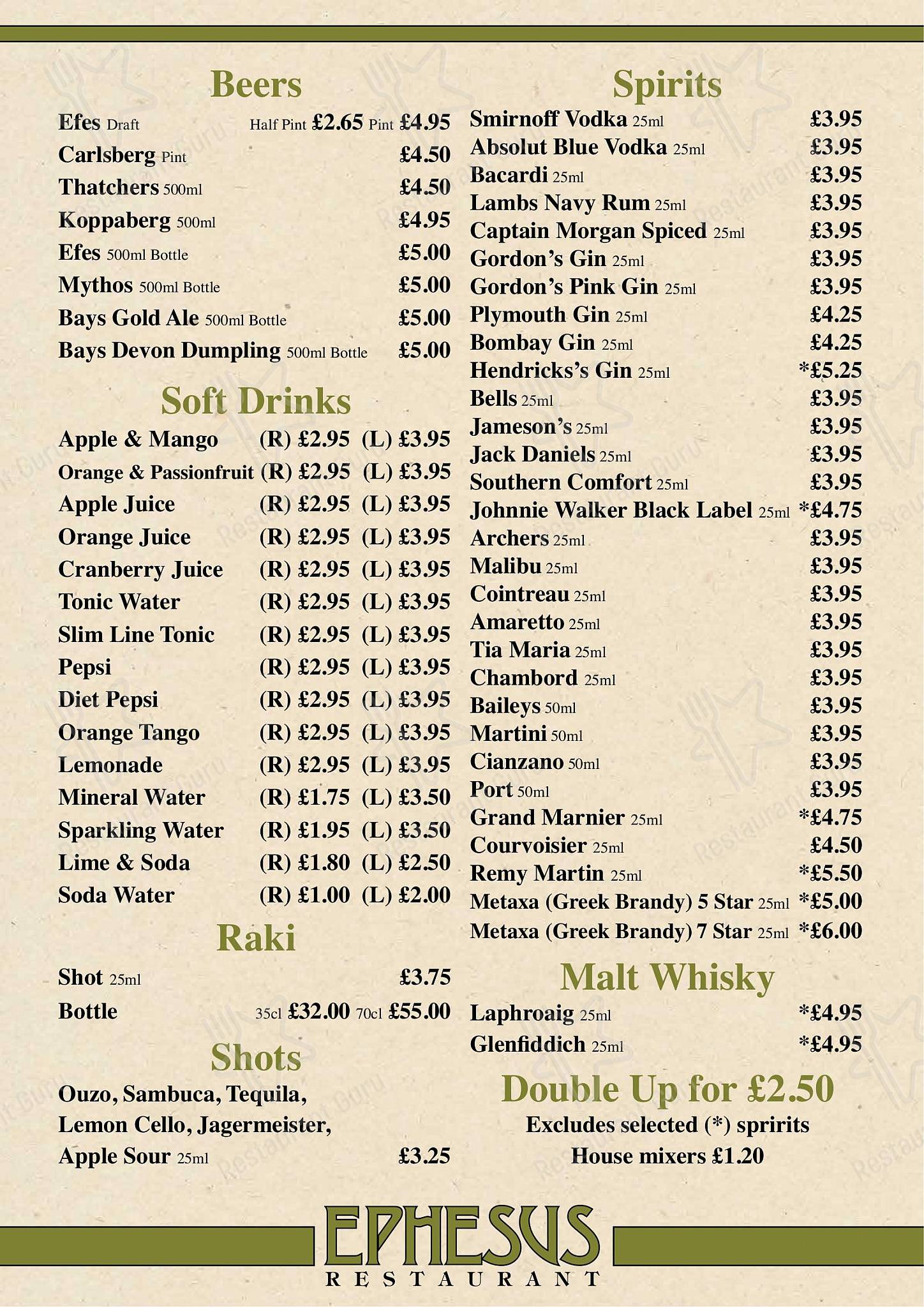 Menu at Ephesus Restaurant Torquay, Torquay