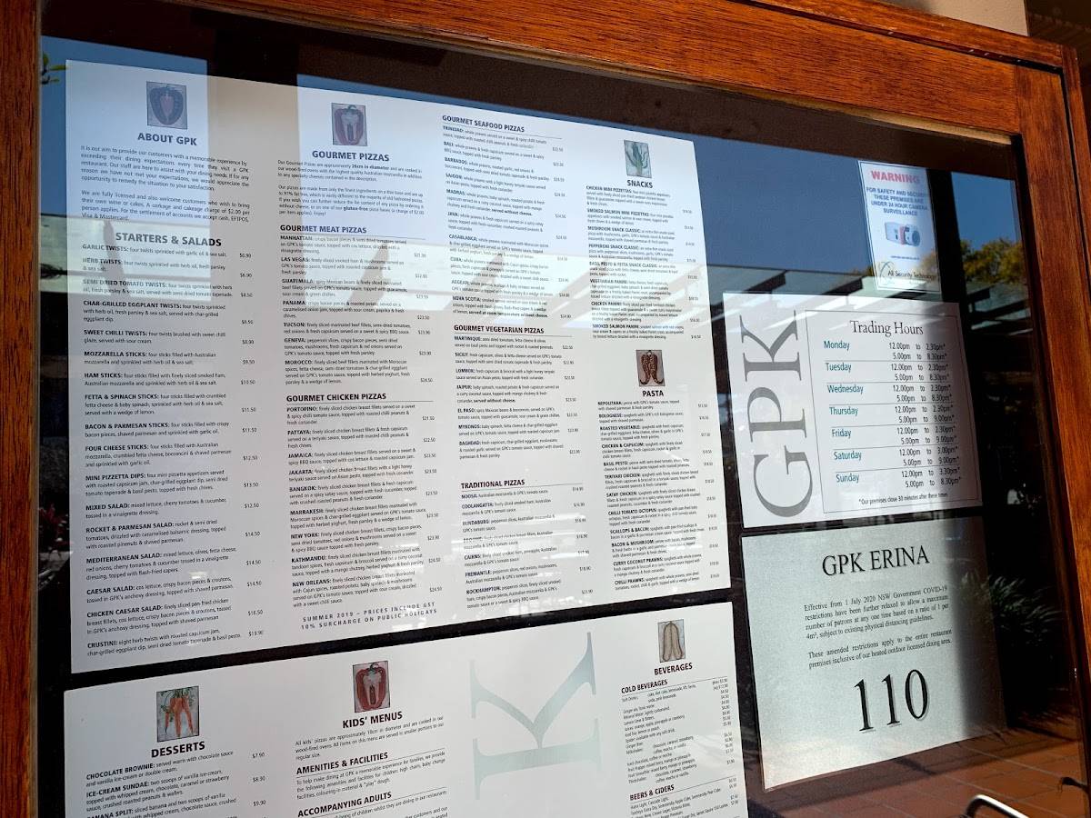 Menu at GPK (Gourmet Pizza Kitchen) Erina Fair restaurant, Erina, 620