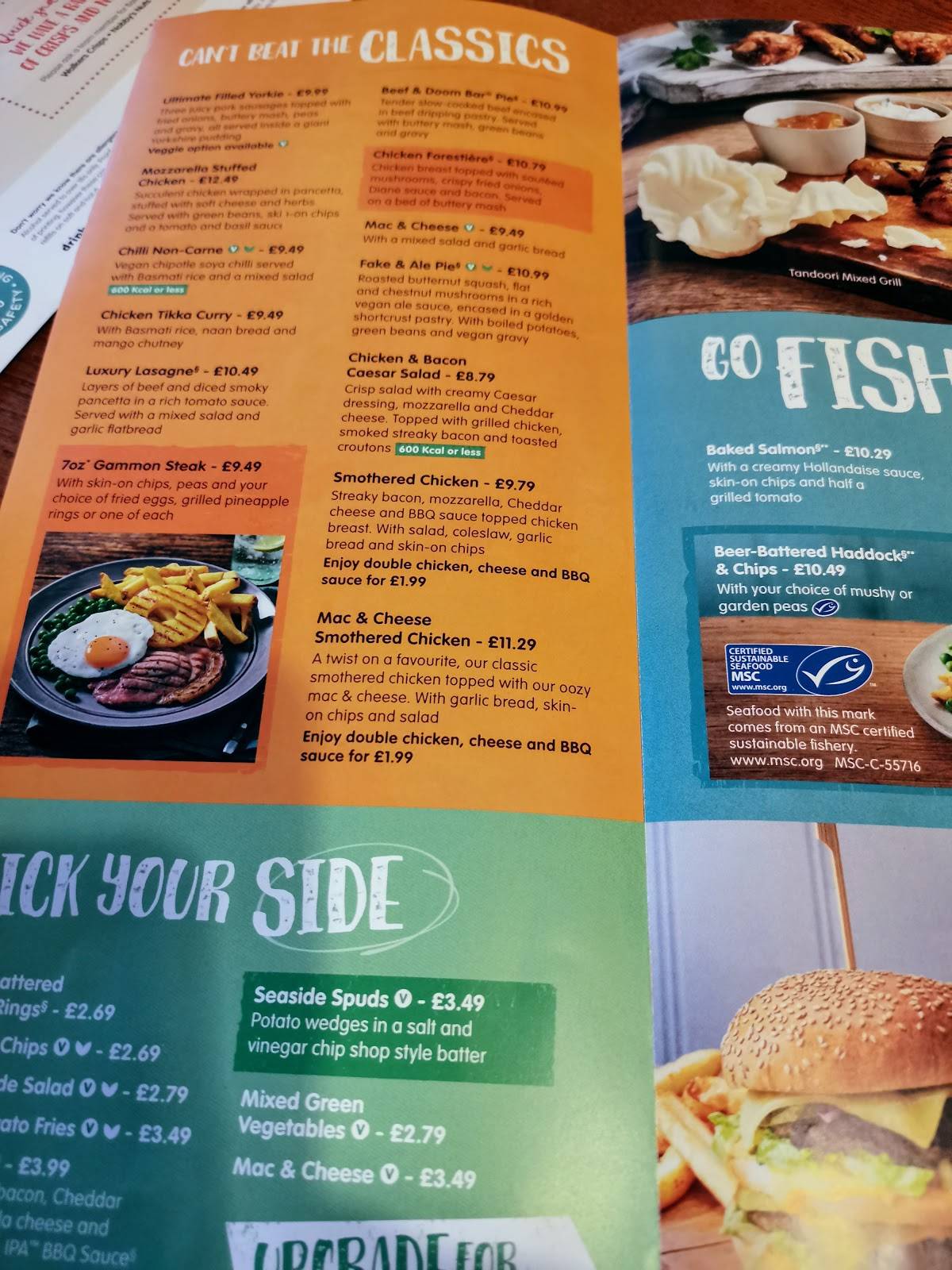 Menu at Gordano Gate Brewers Fayre restaurant, Portishead, Wyndham Way