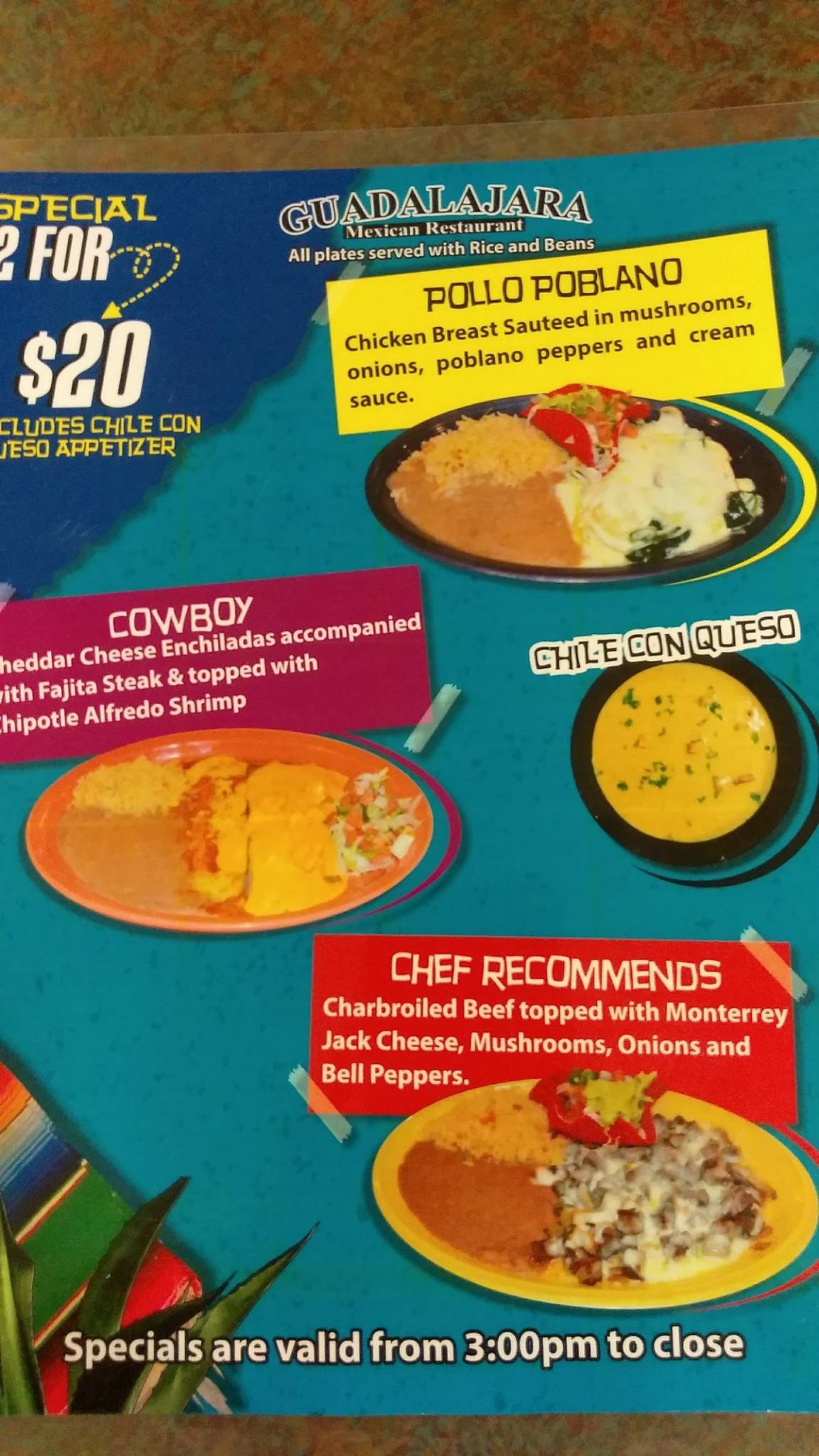 Menu at Guadalajara Mexican Restaurant, Brenham