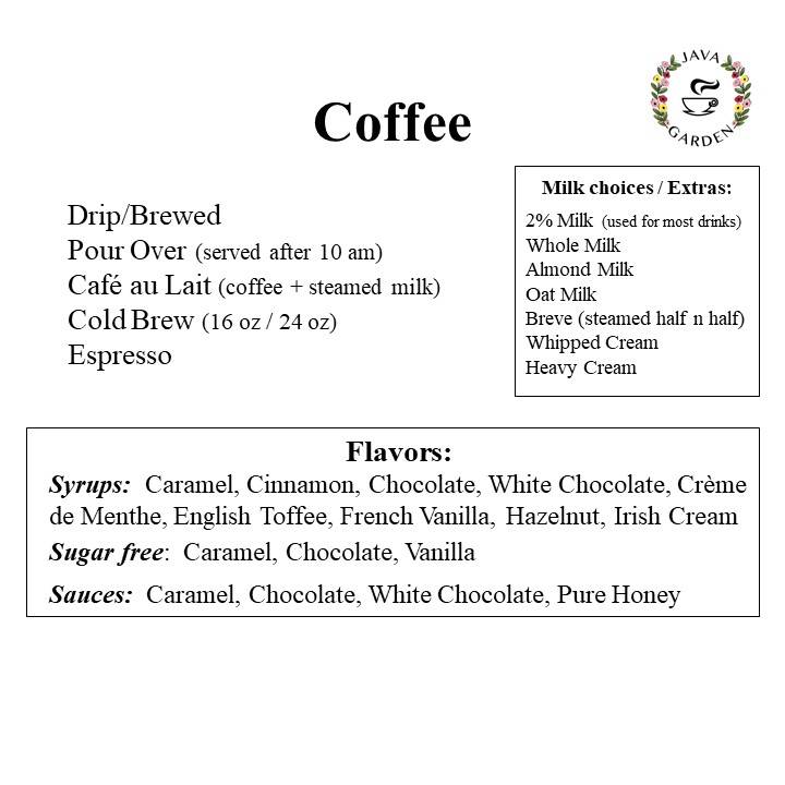 Menu at JAVA GARDEN restaurant, San Diego