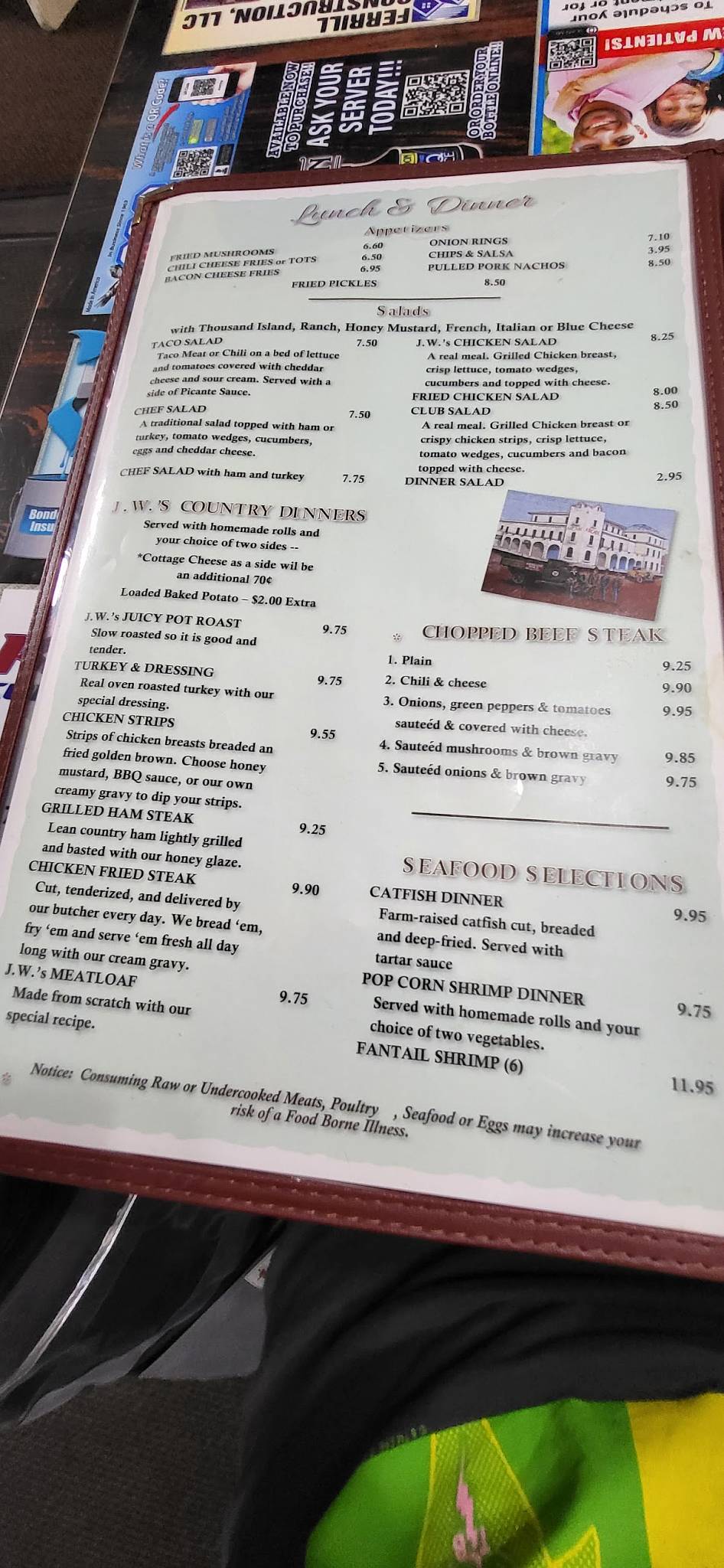 Menu at JW Cobbs restaurant, Ponca City, N 14th St