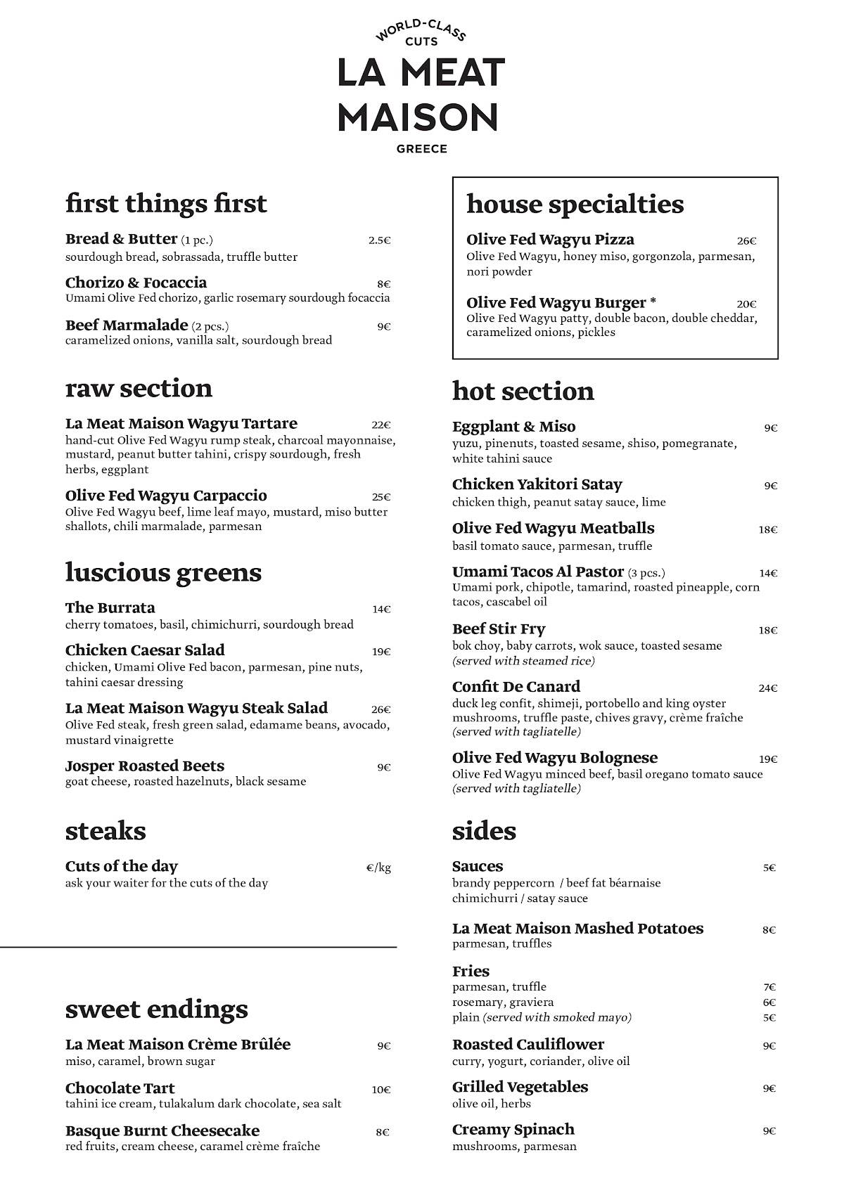 Menu at La Meat Maison Restaurant Kifissia, Kifisia