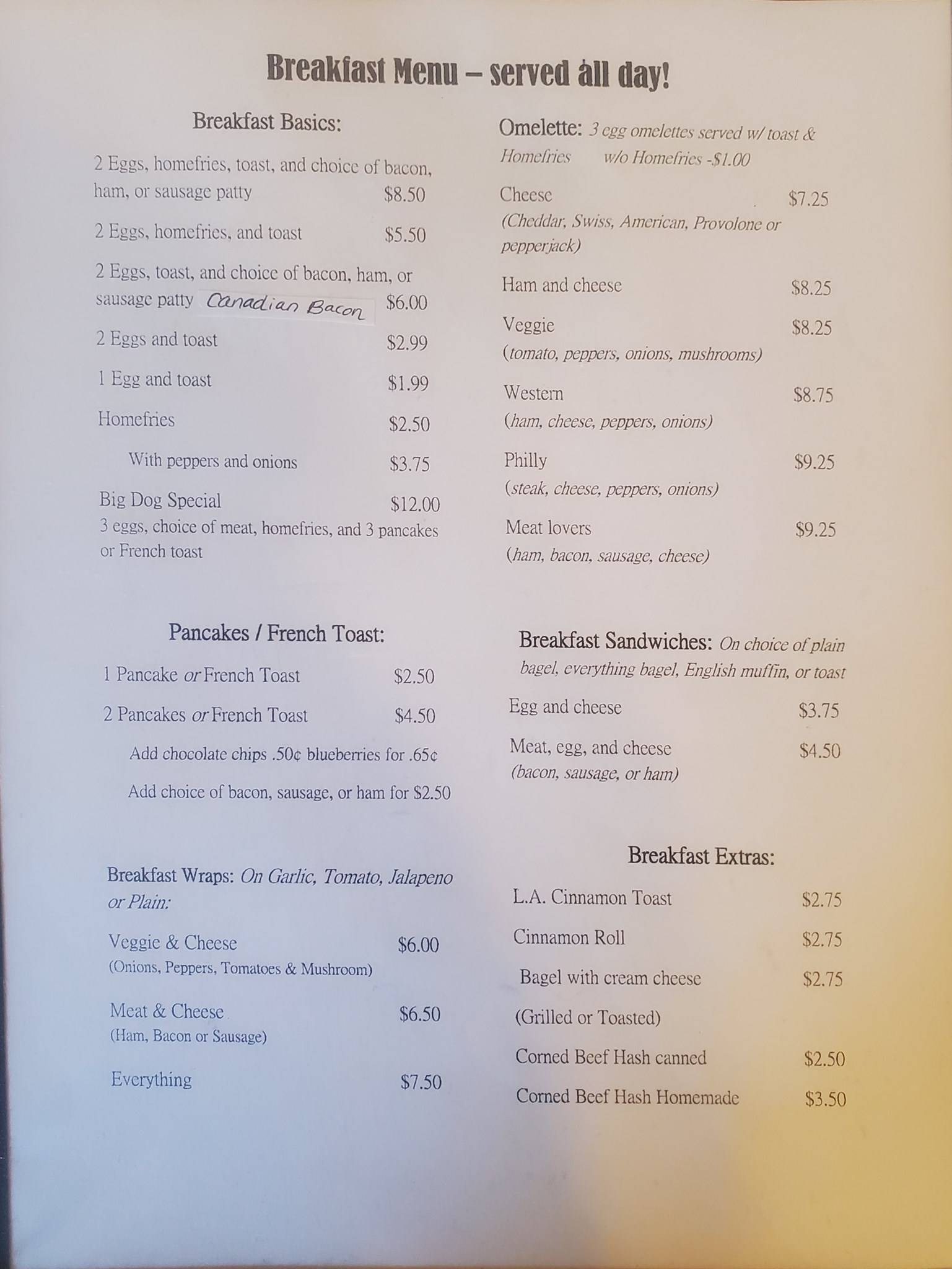 Menu at Maddie J's restaurant, Arkport