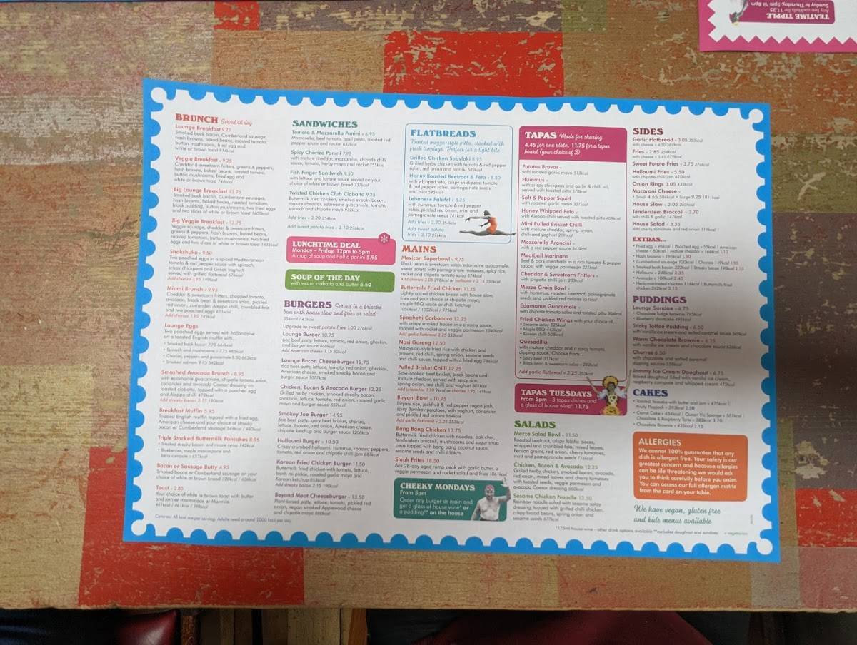 Menu at Racconto Lounge restaurant, Bury