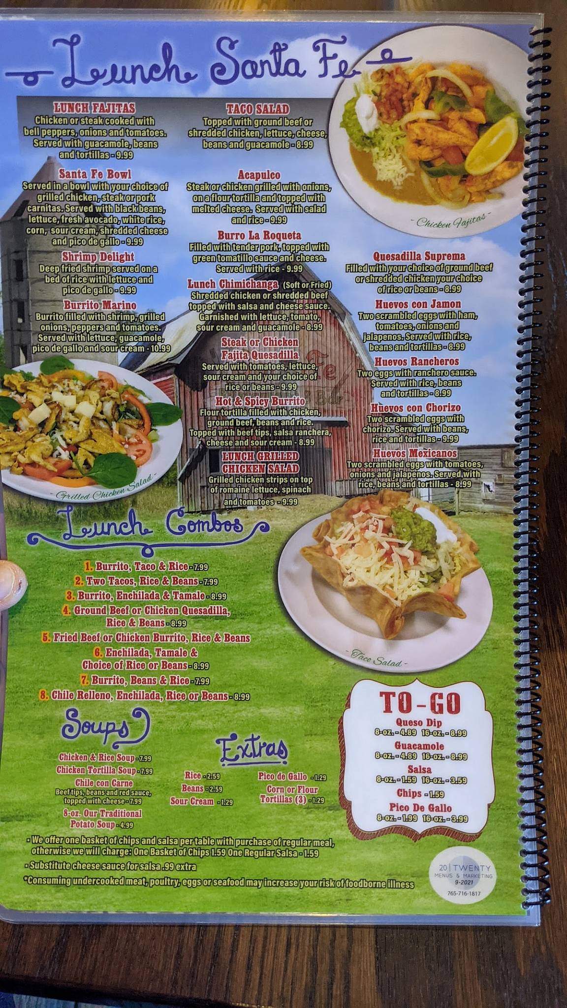 Menu at Santa Fe Restaurant & Bar, Dyer