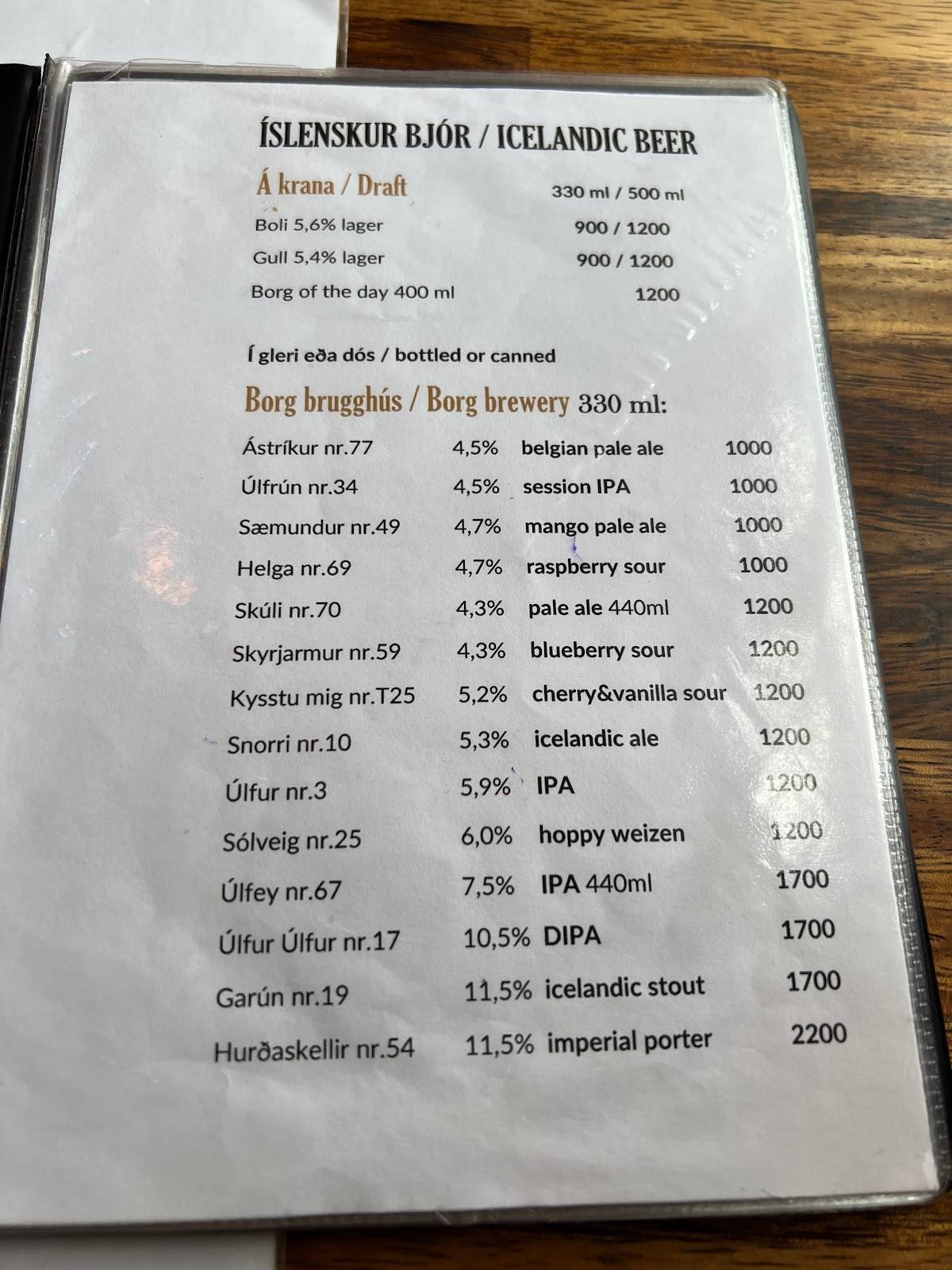 Menu at Restaurant SuðurVík, Vik