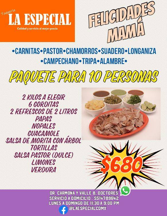 Menu at Taquería La Especial restaurant, Mexico City, Dr. Lavista 184